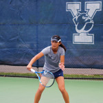 Captain Elizabeth Epstein ‘13, above, took down Harvard’s Hideko Tachibana in singles 6-1, 6-4 at No. 1.