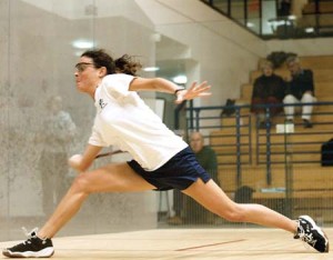 Catherine McLeod ’07 reaches for a shot in a match against the University of Pennsylvania this weekend at the Brady Squash Center. The Elis shut out the Quakers 9-0 and defeated Princeton 8-1 in the exhibition matches. The Bulldogs also beat an All-Star squad composed of players from all three teams, 9-0.