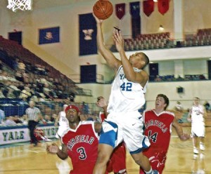 Forward Dexter Upshaw ’06 goes for a lay-up in the men’s basketball team’s 60-57 victory over Fairfield last Wednesday at John J. Lee Amphitheater. Upshaw had two points and a pair of blocks in 12 minutes of play for the Bulldogs, who won their second straight game after starting the season 2-7.