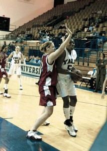 Center Erica Davis ’07 gets trapped along the sideline in the Elis’ 68-49 win over Cornell Feb. 5 at John J. Lee Amphitheater. The Bulldogs travel to the University of Pennsylvania and Princeton this weekend as they try to avenge losses to the Quakers and the Tigers earlier this season.
