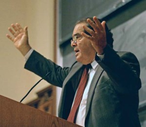 Conservative Supreme Court Justice Antonin Scalia speaks at a Yale Political Union debate Thursday, arguing that the Constitution should be understood in its historical context.