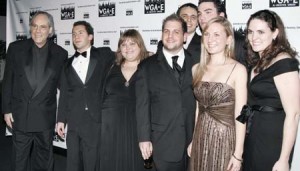 Comedian Robert Klein (far left) joins aspiring Eli screenwriters enrolled in “Writing Hour-Long Television Drama” on the red carpet at the 59th Annual Writers Guild Awards in Manhattan last month.