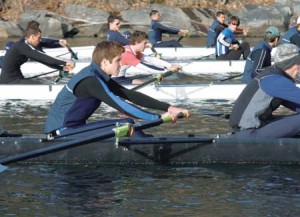 Eli boats hit the Housatonic during a practice last spring. The heavyweight squad kicks off the second part of the season against Dartmouth on April 14, and the lightweights head to Philly the same weekend.
