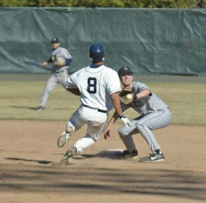 Yale 2B Justin Ankney ’07 beats a close throw at second base. A bright spot on an otherwise miserable afternoon, Ankney belted a two-run blast and had three RBI on four hits.