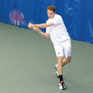 Michael Caldwell ’09 follows through on a backhand during his No. 1 singles match against Stony Brook’s Quirijn Van Veen last Wednesday at Yale Tennis Center.
