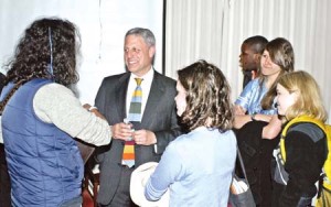 Sesame Workshop CEO Gary Knell speaks at a Morse College Master’s Tea on Thursday about the show’s work in educating children around the globe about issues like childhood obesity and HIV/AIDS.