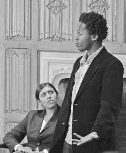 Former child soldier Ishmael Beah speaks in the Law School Faculty Lounge. Beah related his brutal experience of forced service in Sierra Leone’s 1990s civil war.