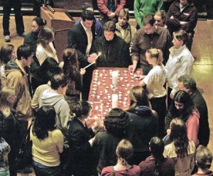 Members of the Yale community light candles at a Wednesday night vigil in Battell Chapel to mourn the victims of the Virginia Tech massacre, in which 33 people died.