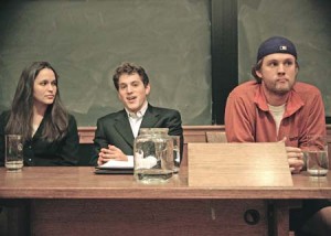 YCC presidential candidates Rebecca Taber ’08, Zach Marks ’09 and Brent Godfrey ’08 speak at a debate Monday night. Polls close Wednesday night.