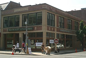 One face of Starbucks on the corner of York and Chapel Streets was transformed into McCurry's tavern this week, part of the Indiana Jones filming that occurred across campus and neighboring areas.