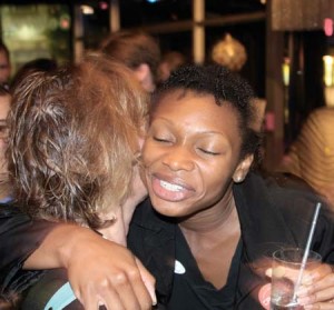 City Hall-backed graduate student Gina Calder ’03 EPH ’08 embraces Democratic Town Chairwoman Susie Voigt following Calder’s hairbreadth victory in the Ward 2 aldermanic election Tuesday night.