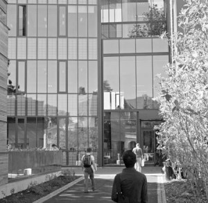 Students walk up to the New Sculpture Building and Garage on Edgewood Avenue, currently serving as headquarters for the School of Architecture until summer 2008.