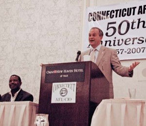 Mayor John DeStefano Jr. speaks on immigration yesterday to a group of community leaders and officials at the Omni New Haven Hotel.