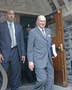 Supreme Court Justice Anthony Kennedy leaves the Law School on Thursday after a speech that touched on world poverty.