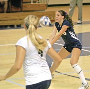 Libero Kelly Ozurovich ’11 picks up a dig against Stanford on September 18. The Bulldogs lost, 3-0, but have the chance to redeem themselves against Brown on Saturday.