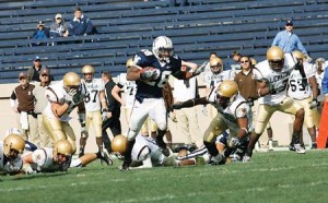 Mike McLeod ’09 runs through a pile of Lehigh defenders in a win on Oct. 13. McLeod has already tallied 18 rushing touchdowns this season.