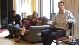 Jake Halpen, a freelance journalist, gives a Master’s Tea in Morse College yesterday afternoon.