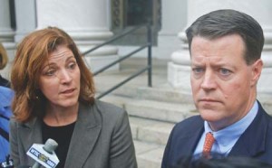 FBI Special Agent in Charge, Kimberly Mertz, left, and U.S. Attorney Kevin O’Connor, right, were present in the post-trial decision.