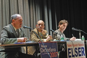 Mayor John DeStefano, Jr. faced his opponents at Wexler-Grant Community School. Yesterday’s debate was the last before the Nov. 6 election.