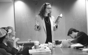 Professor Margaret Spillane leads an English 120 class. Physics chair Meg Urry partly attributed the low proportion of women on faculty to an inherent bias.