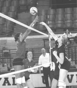 Allison Kaptur ’09 goes up for a spike against Cornell during a 3-2 loss to Cornell on Oct. 19. The Bulldogs have just one more game remaining this season, at Brown on Tuesday.