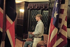 Thomas Meyerson ’11 makes his case at a meeting of the Yale Political Union’s Conservative Party.