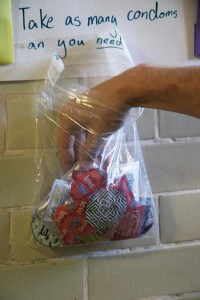 Free condoms are available in freshman dorm entryways. An e-mail hoax sent to the class of 2011 Saturday warned against their use.
