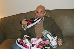 Bryan Spar, or “Chef,” sits down to a hearty “meal” of his custom sneakers. Spar’s company, GourmetKickz, incorporates culinary puns into the names of their footwear.