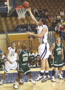 Forward Ross Morin ’09, who played his best game of the season this weekend against Wagner, completes a layup during the first half of the Bulldogs’ 72-69 loss Saturday.