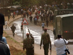 Kenyan police confront rioters in Kibera — a slum of over one million
people — only a few days after peaceful elections were held throughout the country. A group of Yalies traveled to the African nation during winter break to help monitor the elections.