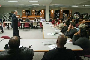 At a community meeting Wednesday night, Mayor John DeStefano Jr. presented a proposal that would provide tax relief to city homeowners.
