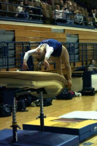 The women's gymnastics team looked strong on the vault, and every other event, in its Saturday victory.