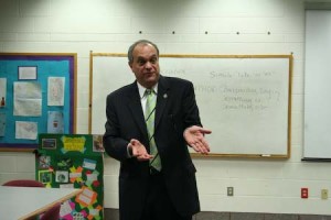 Mayor John DeStefano Jr.. shown here earlier this month, outlined his 2008 legislative agenda Monday. DeStefano said he will emphasize the environment and education.