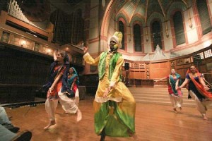 The Yale Bhangra Team, one of 16 events featured at the Fourth Annual Winter Arts Festival, performs in Battell Chapel on Friday night.