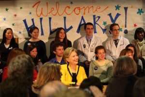 Senator Hillary Clinton speaks at the Child Study Center on Monday, her first stop at Yale since launching her campaign.