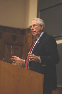 Long-shot Democratic presidential candidate Mike Gravel debates “Resolved: Power to the People” at the YPU on Tuesday. The resolution failed.