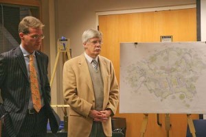 Michael Morand, associate vice president of New Haven and State Affairs, and the City Plan Commission discuss logistics required for Morse and Stiles colleges' renovations.