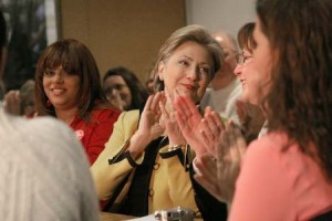 Sen. Hillary Clinton LAW ’73 speaks at the Yale Child Study Center on Feb. 4. She won primaries in Ohio, Rhode Island and Texas on Tuesday.