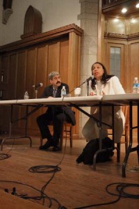 Yale College Dean Peter Salovey and professor Ange-Marie Hancock discuss the “Politics of Hate” on Tuesday evening.