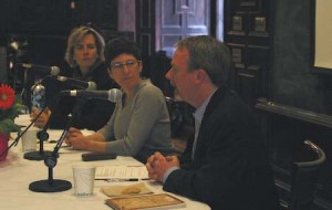 Leith Sharp of Harvard, Julie Newman of Yale and Davis Brookhart of Johns Hopkins spoke in Rosenfeld Hall on Thursday.