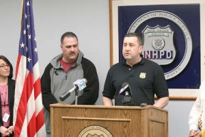 NHPD sergeants Ken Blanchard, left, and Ken Kelly thank a state violence task force on Thursday.