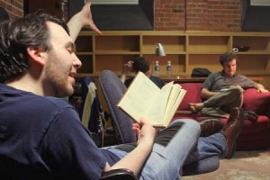 Paul Selker ’09, who brought the event to Yale last year, speaks at this year’s 24-Hour Shakespeare Marathon.