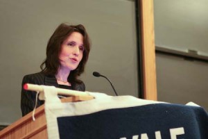 Katrina vanden Heuvel, the editor and publisher of The Nation, addresses the Yale Political Union on Monday.