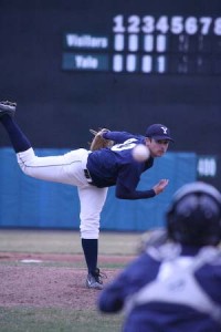 Pitcher Chris Finneran ’10 pitches against Cornell on April 6. The Yale staff will face an anemic Harvard offense.