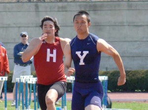 Victor Cheng ’08 sprints against Harvard on Saturday. Cheng qualified for the NCAA East-Regional with a 100-meter personal best of 10.49 seconds.