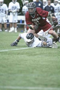 The ball slips away from faceoff specialist Greg DuBoff ’08 during Yale’s 9-5 loss to Harvard on Saturday afternoon. The offense failed to score in the second half.