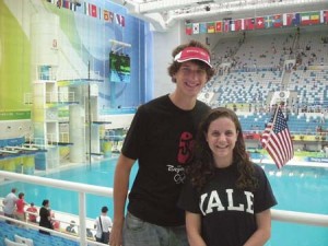 Matt Ramlow ’11 and Emma Chapman ’09 in the Beijing Water Cube. Many Yalies took advantage of local connections during their stays at the Olympics.