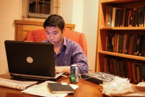 A student uses a laptop. Wireless access in the residential colleges, even with the installation of new routers, has been spotty as students begin the year.