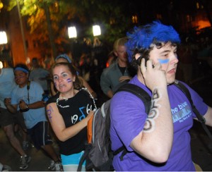 A capella groups tap “babies” — new members — on Old Campus last night. The 2008 rush class was smaller this year, groups said.