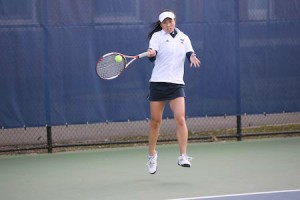 Janet Kim ’09, who won the “Blue” singles this weekend in Pennsylvania, hits a shot against Mass. on March 26.